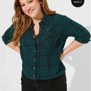 TORRID Women's Lizzie Crinkle Flannel Gauze Button-Up Top. Plus Size 4